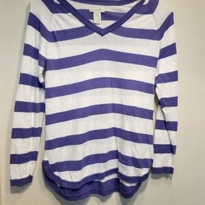 Caribbean Joe Purple and White Striped Long Sleeve Top